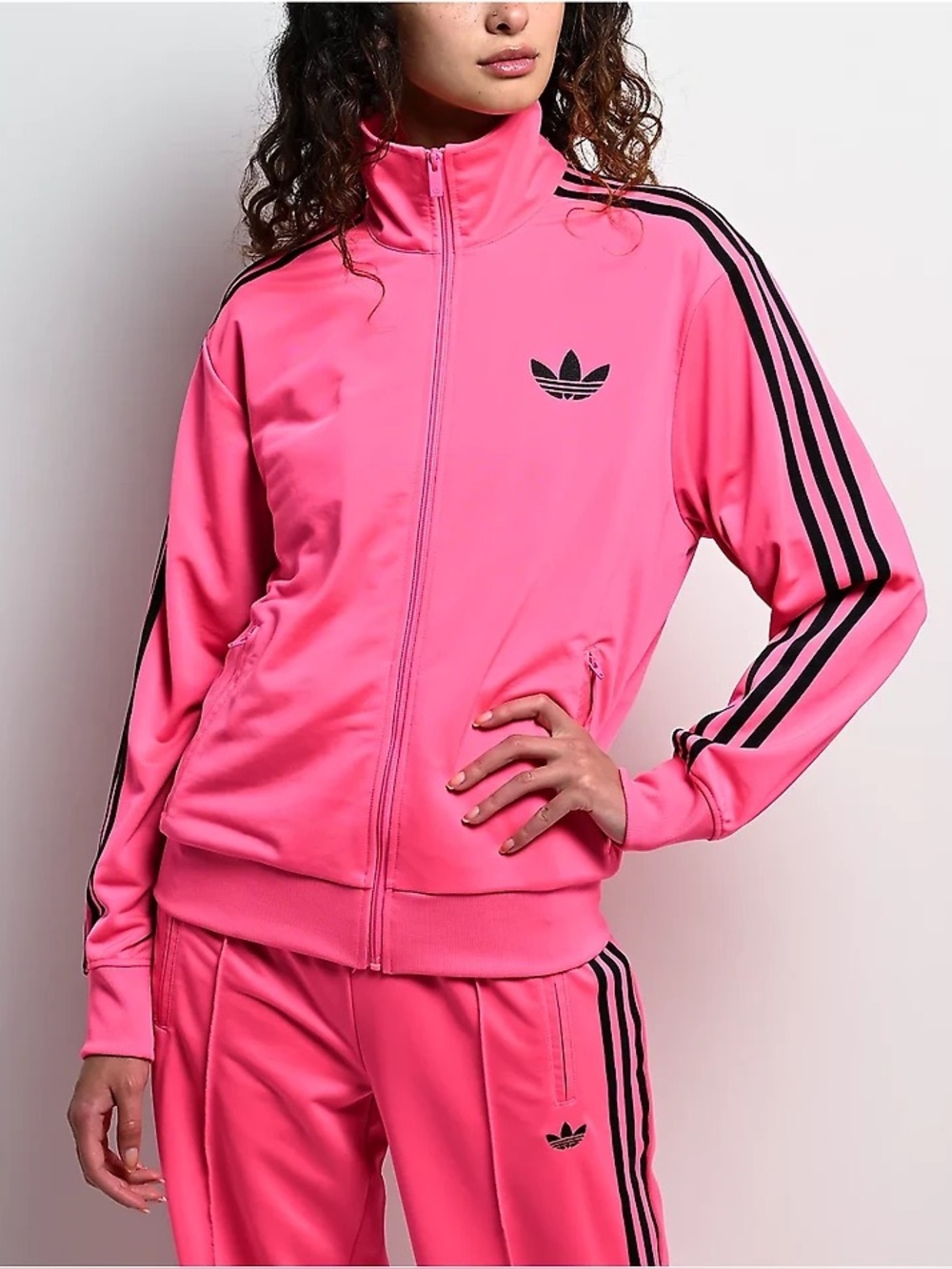 adidas Originals Pink Track Jacket with Black Three Stripes - Picture 4 of 5